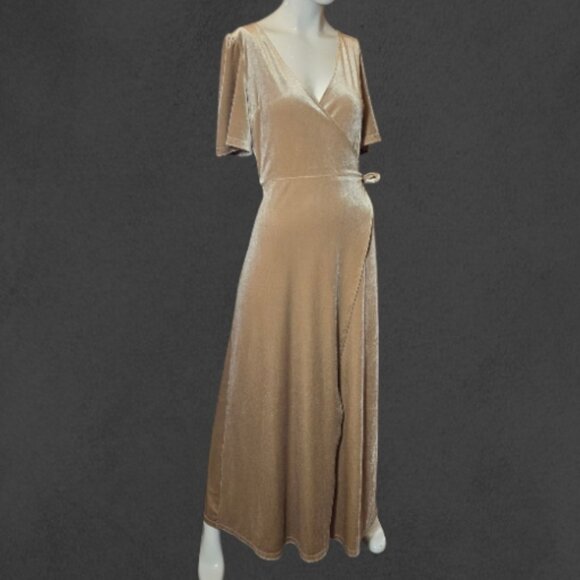 Velvet Feel Champagne MEROKEETY Maxi Wrap Dress szS - Picture 7 of 7